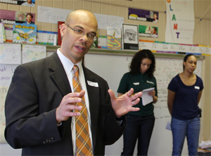BRBA President Preston Castille speaks to 3rd grade students at Dalton Elementary